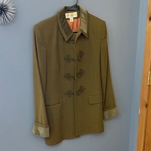 Olive Green Coat with Decorative Buttons